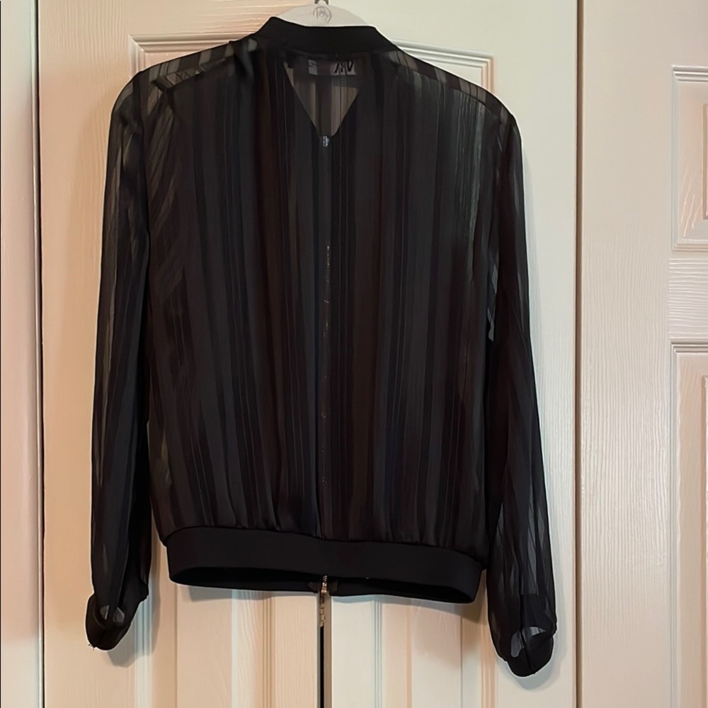 Zara Black Sheer Bomber Jacket